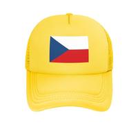 Czech Republic National Flag Polyester Mesh Hat Series: Adjustable Baseball, Trucker, Dad Caps | Upf50+ Sports Mountaineering Hat Yellow