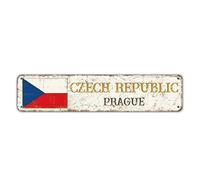 Czech Republic Prague National Flag Metal Sign Retro Solid Indoor Outdoor Decorations Rust Free Metal Plaque Sign Durable For Front Door Porch Living Room New Home Owner Gift Rectangle 10x45cm
