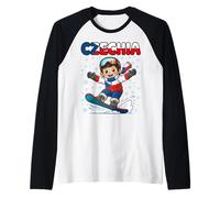 Czech Republic Snowboard Kid Czechia Flag for Boys Kids Raglan Baseball Tee