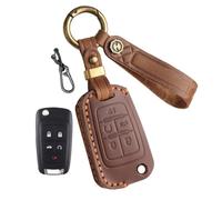 CZEMAM Leather Car Key Cover Fit for Chevy Orlando Impala Sonic 2011-2019 | Key Case Protector for Opel Astra J Tourer GMC Terrain key Accessories car key fob protector with Keychain 5 Buttons-Braun