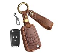CZEMAM Leather Car Key Cover Fit for Chevy Sonic Trax Volt 2013-2015 | Key Case Protector for Buick LaCrosse Verano Enclave key Accessories car key fob protector with Keychain 3 Buttons-Braun