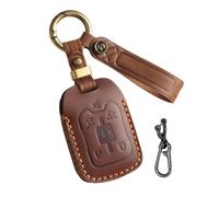 CZEMAM Leather Car Key Cover fit for Chevy Tahoe Suburban 2021 2022 | Key Case Protector fit for Chevy Equinox Traverse Smart Key Accessories Car Key Fob Protector with Keychain 6 Buttons-Braun