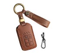 CZEMAM Leather Car Key Cover fit for Honda Civic CR-V HR-V Pilot 2017 | Key Case Protector fit for Odyssey City Smart Key Accessories Car Key Fob Protector with Keychain 4 Buttons-Braun