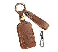 CZEMAM Leather Car Key Cover fit for Honda HR-V XR-V Jazz Grace Fit 2019 | Key Case Protector fit for City Vezel BR-V Crider Smart Key Accessories Car Key Fob Protector with Keychain 2 Buttons-Braun