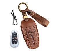 CZEMAM Leather Car Key Cover fit for Hyundai Staria Santa Fe 2022 2023 | Key Case Protector fit for Tucson Sonata Palisade Smart Key Accessories Car Key Fob Protector with Keychain 7 Buttons-Braun