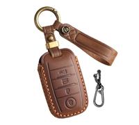 CZEMAM Leather Car Key Cover fit for Kia Cerato Soul Sportage 2020 KX3 2015 | Key Case Protector fit for Sedona 2014-2019 Smart Key Accessories Car Key Fob Protector with Keychain 4 Buttons-Braun