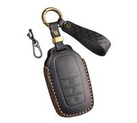 CZEMAM Leather Car Key Cover fit for Toyota Yaris 4 Cross Hybird 2022 2023 | Key Case Protector fit for Sienna Tundra 2021 2022 2023 key Accessories car key fob protector with Keychain 3 Buttons-Black