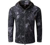 Czen Men's Tactical Camouflage Softshell Jacket Outdoor Army Military Fleece Lined Waterproof Hooded Jacket Outwear Hunting Coat (python black,L)