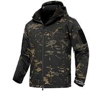Czen Men's Tactical Camouflage Softshell Jacket Outdoor Army Military Fleece Lined Waterproof Hooded Jacket Outwear Hunting Coat (cp black,5XL)