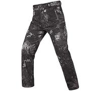 Czen Men's Tactical Camouflage Softshell Pants Military Fleece Lined Multipockets Outdoor Trekking Pants Waterproof Hunting Pants Warm Thickened (python black,L)