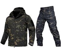 Czen Men's Tactical Jacket and Trousers Costume Hunting Uniform Camo Military 2 Pieces Multicam Costume Set (BLACK CP,XXL)