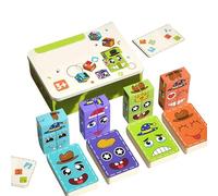 CZF3huo- 3D Face Changing Magic Cube Game, Wooden Puzzle For Multiplayer Battles, Including Various Fun Emoji Pattern Cards, Children'S Educational Puzzle Games, Christmas And Birthday Gifts