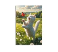 CZHXYZ Animal Poster - Butterfly - Chasing Kitten Pastoral Illustration Decor Poster Wall Art Decorative Painting Bedroom Painting Posters 24x36inch(60x90cm) Unframe-style