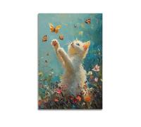 CZHXYZ Animal Poster - Cat Chasing Butterflies Impressionist Oil Decor Poster Wall Art Decorative Painting Bedroom Painting Posters 08x12inch(20x30cm) Unframe-style