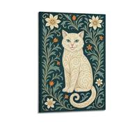 CZHXYZ Canvas Posters Wall Art for Bedroom And Living Room Decor - Animal Art Nouveau Patterned White Cat Portrait 24x36inch(60x90cm) Frame-style
