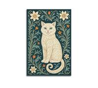 CZHXYZ Canvas Posters Wall Art for Bedroom And Living Room Decor - Animal Art Nouveau Patterned White Cat Portrait 12x18inch(30x45cm) Unframe-style