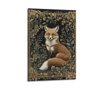 CZHXYZ Canvas Posters Wall Art for Bedroom And Living Room Decor - Animal Art Nouveau Red Fox in Floral Border 24x36inch(60x90cm) Frame-style