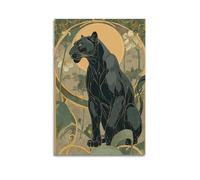 CZHXYZ Canvas Posters Wall Art for Bedroom And Living Room Decor - Animal Art Nouveau Style Black Panther Flower 08x12inch(20x30cm) Unframe-style