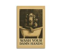 CZHXYZ Canvas Posters Wall Art for Bedroom And Living Room Decor - Animal Chimpanzee Holding Hand-Washing Reminder Sign 12x18inch(30x45cm) Unframe-style