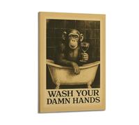 CZHXYZ Canvas Posters Wall Art for Bedroom And Living Room Decor - Animal Chimpanzee Holding Hand-Washing Reminder Sign 08x12inch(20x30cm) Frame-style
