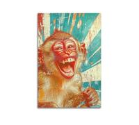 CZHXYZ Canvas Posters Wall Art for Bedroom And Living Room Decor - Animal Retro Style Laughing Monkey Fun 20x30inch(50x75cm) Unframe-style