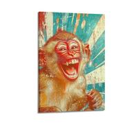 CZHXYZ Canvas Posters Wall Art for Bedroom And Living Room Decor - Animal Retro Style Laughing Monkey Fun 24x36inch(60x90cm) Frame-style