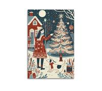 CZHXYZ Canvas Posters Wall Art for Bedroom And Living Room Decor - Christmas Illustrated Girl with Dog Shows Elegant Celebration 16x24inch(40x60cm) Unframe-style