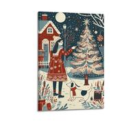 CZHXYZ Canvas Posters Wall Art for Bedroom And Living Room Decor - Christmas Illustrated Girl with Dog Shows Elegant Celebration 16x24inch(40x60cm) Frame-style