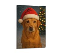CZHXYZ Canvas Posters Wall Art for Bedroom And Living Room Decor - Christmas Labrador Cute Dog Among Trees Sends Warm Pet Festivity 24x36inch(60x90cm) Frame-style