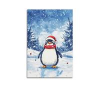 CZHXYZ Canvas Posters Wall Art for Bedroom And Living Room Decor - Christmas Penguin on Ice with Happy Holidays Conveying Polar Joy 16x24inch(40x60cm) Unframe-style
