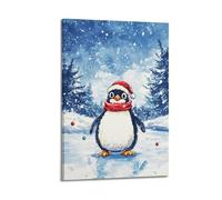 CZHXYZ Canvas Posters Wall Art for Bedroom And Living Room Decor - Christmas Penguin on Ice with Happy Holidays Conveying Polar Joy 12x18inch(30x45cm) Frame-style
