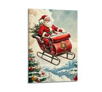 CZHXYZ Canvas Posters Wall Art for Bedroom And Living Room Decor - Christmas Santa In Red Sleigh Flying Through Clouds Is Full Of Chic 08x12inch(20x30cm) Frame-style