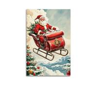 CZHXYZ Canvas Posters Wall Art for Bedroom And Living Room Decor - Christmas Santa In Red Sleigh Flying Through Clouds Is Full Of Chic 16x24inch(40x60cm) Unframe-style