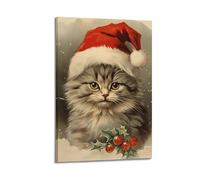 CZHXYZ Canvas Posters Wall Art for Bedroom And Living Room Decor - Christmas Vintage Cute Cat Among Red Hats Shows Classic Cuteness 16x24inch(40x60cm) Frame-style