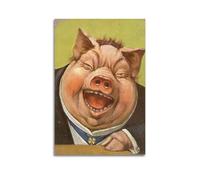 CZHXYZ Canvas Posters Wall Art for Bedroom And Living Room Decor - Creative Animal Laughing Pig in Suit 20x30inch(50x75cm) Unframe-style