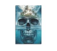 CZHXYZ Canvas Posters Wall Art for Bedroom And Living Room Decor - Creativity Skull Island Realm in Rainy Waves 08x12inch(20x30cm) Unframe-style