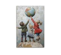 CZHXYZ Canvas Posters Wall Art for Bedroom And Living Room Decor - Figure Natural Three Children on Rock Lifting The Earth 24x36inch(60x90cm) Unframe-style