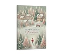 CZHXYZ Canvas Posters Wall Art for Bedroom And Living Room Decor - Girl in Red Coat in Snowy Town with Vintage Truck Embracing Christmas Delight 08x12inch(20x30cm) Frame-style