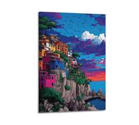 CZHXYZ Canvas Posters Wall Art for Bedroom And Living Room Decor - Landscape Colorful Cliff Town of Cinque Terre, Italy 16x24inch(40x60cm) Frame-style