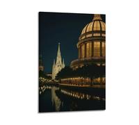 CZHXYZ Canvas Posters Wall Art for Bedroom And Living Room Decor - Landscape European Architecture And Canal at Night 20x30inch(50x75cm) Frame-style