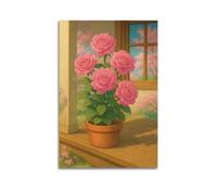 CZHXYZ Canvas Posters Wall Art for Bedroom And Living Room Decor - Plant Illustration Style Rose by Cherry Blossom Window 12x18inch(30x45cm) Unframe-style