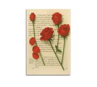 CZHXYZ Canvas Posters Wall Art for Bedroom And Living Room Decor - Plant Vintage Style Book Page Red Rose Portrait 20x30inch(50x75cm) Unframe-style