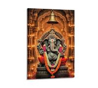 CZHXYZ Canvas Posters Wall Art for Bedroom And Living Room Decor - Religious Poster The Blessing Prayer of Ganesha in The Temple 16x24inch(40x60cm) Frame-style