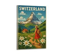 CZHXYZ Canvas Posters Wall Art for Bedroom And Living Room Decor - Scenery Switzerland Hiking Healing Wandering at Matterhorn with Floral Path And Chalet 08x12inch(20x30cm) Frame-style