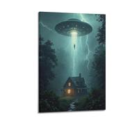 CZHXYZ Canvas Posters Wall Art for Bedroom And Living Room Decor - Sci Fi Thunder Forest UFO Abduction 08x12inch(20x30cm) Frame-style