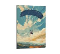CZHXYZ Canvas Posters Wall Art for Bedroom And Living Room Decor - Sport Modern Skydiver with Open Parachute in Air with Clouds And Mountains 16x24inch(40x60cm) Frame-style