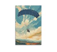 CZHXYZ Canvas Posters Wall Art for Bedroom And Living Room Decor - Sport Modern Skydiver with Open Parachute in Air with Clouds And Mountains 16x24inch(40x60cm) Unframe-style
