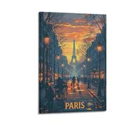 CZHXYZ Canvas Posters Wall Art for Bedroom And Living Room Decor - Travel Street Scene of Paris Sunset 20x30inch(50x75cm) Frame-style