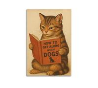 CZHXYZ Canvas Posters Wall Art for Bedroom And Living Room Decor - Vintage Orange Cat Reading How to Get Along with Dogs 08x12inch(20x30cm) Unframe-style