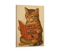 CZHXYZ Canvas Posters Wall Art for Bedroom And Living Room Decor - Vintage Orange Cat Reading How to Get Along with Dogs 08x12inch(20x30cm) Frame-style